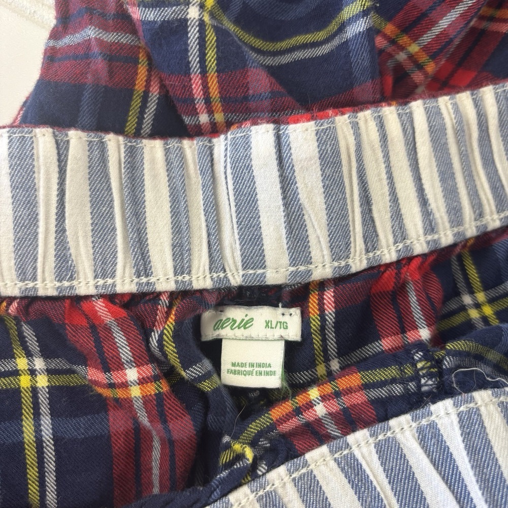 Aerie Women's Flannel Pajama Set Plaid LS Top XL Shorts XL Soft Red Blue Holiday - Picture 3 of 13